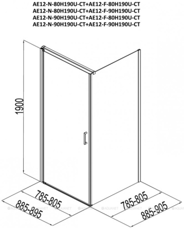 DUSHEVOY_UGOLOK_AQUANET_CINETIC_80KH90_PROZRACHNOE_STEKLO_AE12_N_80H190U_CT_AE12_F_90H190U_CT_MONTAZHNAYA_SKHEMA_1